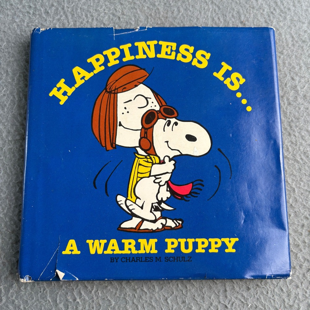 Happiness Is A Warm Puppy Charles M Schulz Peanuts Vintage Hardcover Book Blue